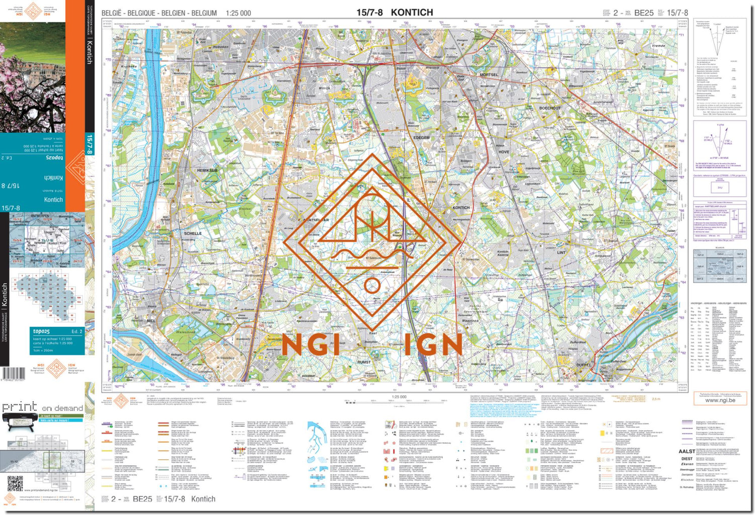 Carte topographique n° 15/7-8 - Kontich (Belgique) | NGI topo 25 carte de randonnée IGN Belgique 
