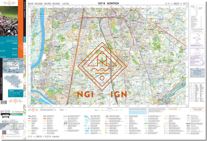 Carte topographique n° 15/7-8 - Kontich (Belgique) | NGI topo 25 carte de randonnée IGN Belgique 