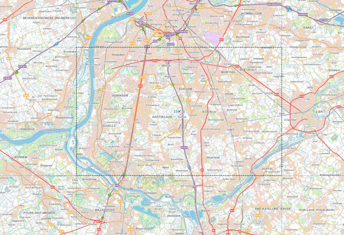 Carte topographique n° 15/7-8 - Kontich (Belgique) | NGI topo 25 carte de randonnée IGN Belgique 