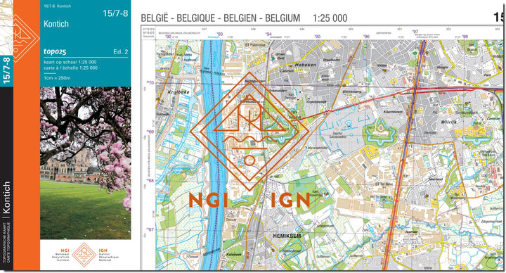 Carte topographique n° 15/7-8 - Kontich (Belgique) | NGI topo 25 carte de randonnée IGN Belgique 