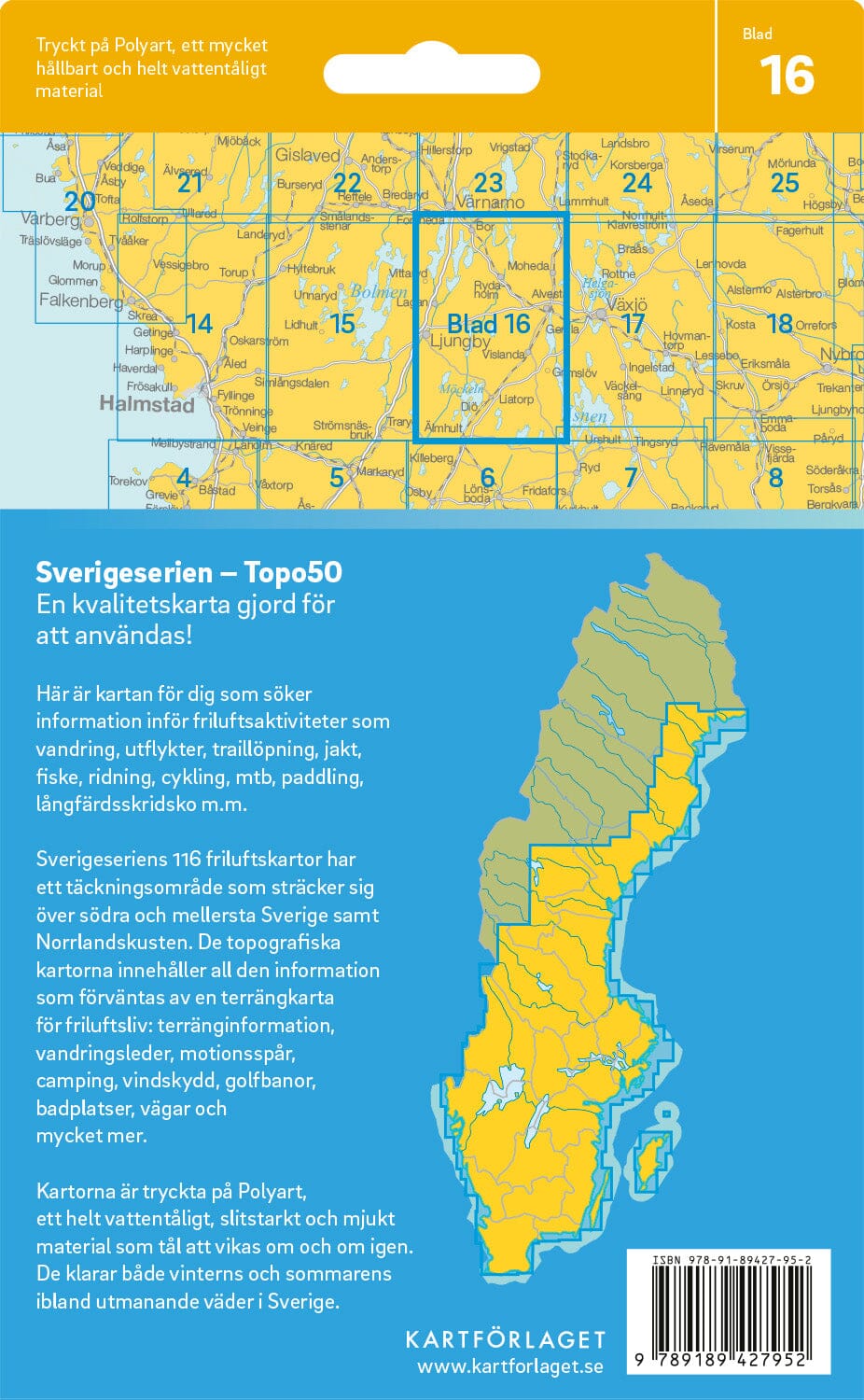 Carte topographique n° 16 - Ljungby (Suède) | Norstedts - Sverigeserien carte de randonnée Norstedts