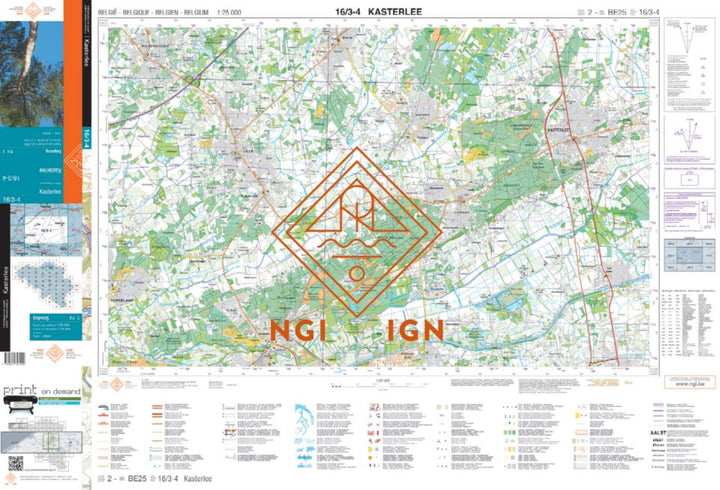Carte topographique n° 16/3-4 - Kasterlee (Belgique) | NGI topo 25 carte de randonnée IGN Belgique 