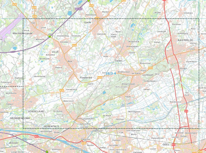 Carte topographique n° 16/3-4 - Kasterlee (Belgique) | NGI topo 25 carte de randonnée IGN Belgique 