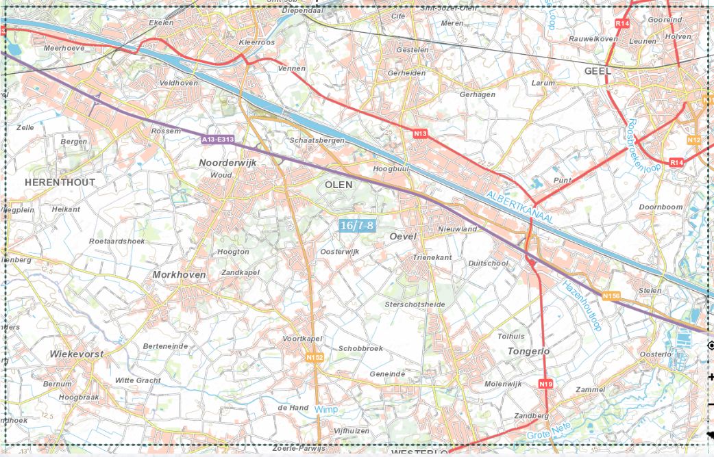 Carte topographique n° 16/7-8 - Geel (Belgique) | NGI topo 25 carte de randonnée IGN Belgique 