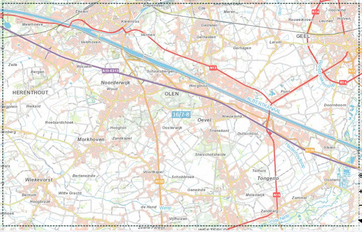 Carte topographique n° 16/7-8 - Geel (Belgique) | NGI topo 25 carte de randonnée IGN Belgique 
