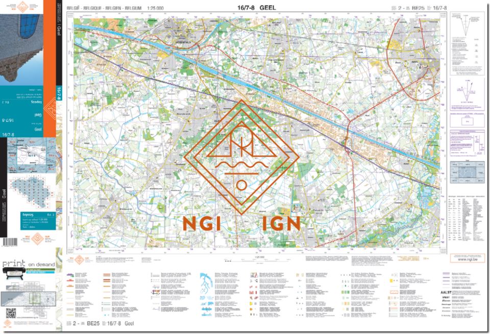 Carte topographique n° 16/7-8 - Geel (Belgique) | NGI topo 25 carte de randonnée IGN Belgique 