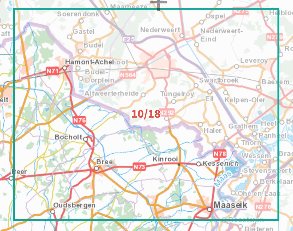 Carte topographique n° 18-10 - Maaseik (Belgique) | NGI - 1/50 000 carte de randonnée IGN Belgique 