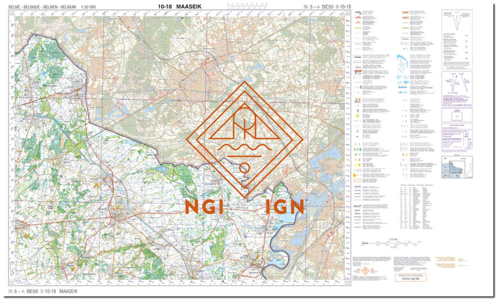 Carte topographique n° 18-10 - Maaseik (Belgique) | NGI - 1/50 000 carte de randonnée IGN Belgique 