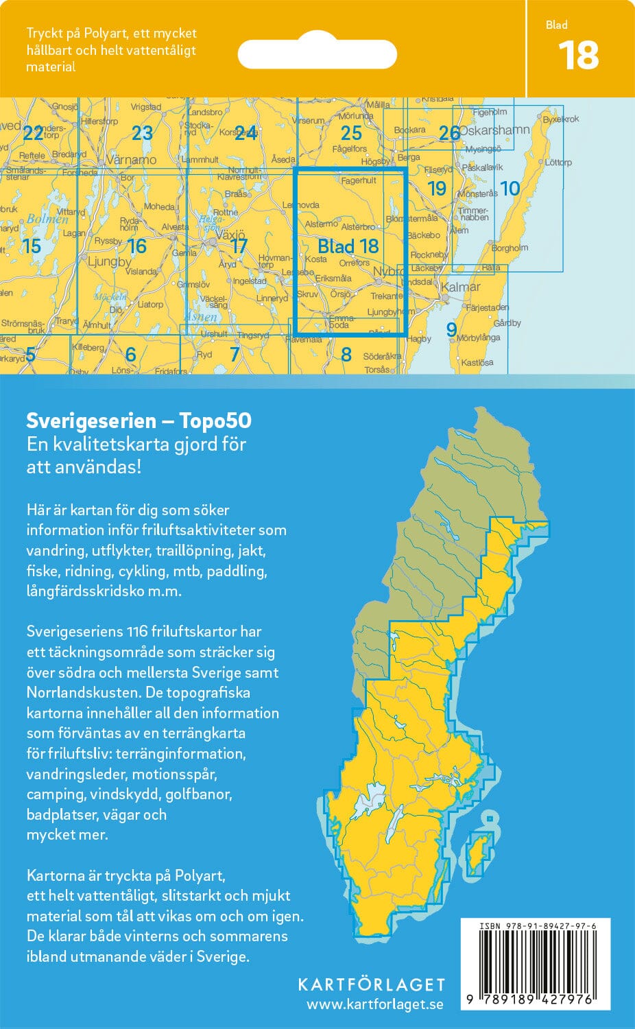 Carte topographique n° 18 - Nybro (Suède) | Norstedts - Sverigeserien carte de randonnée Norstedts
