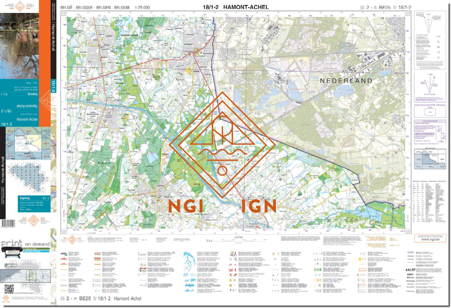 Carte topographique n° 18/1-2 - Hamont-Achel (Belgique) | NGI topo 25 carte de randonnée IGN Belgique 