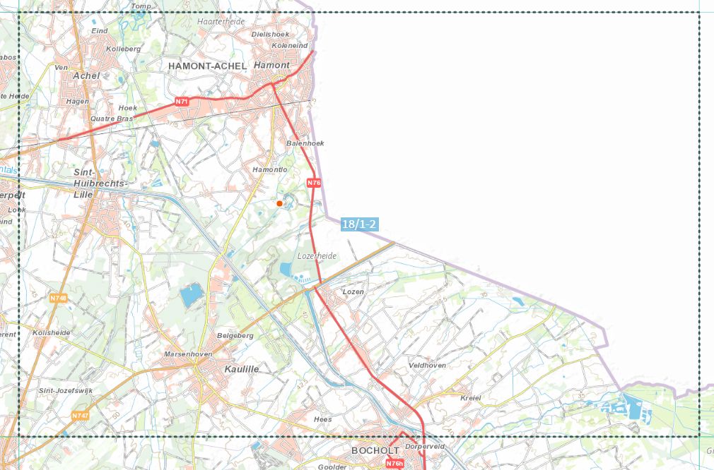 Carte topographique n° 18/1-2 - Hamont-Achel (Belgique) | NGI topo 25 carte de randonnée IGN Belgique 