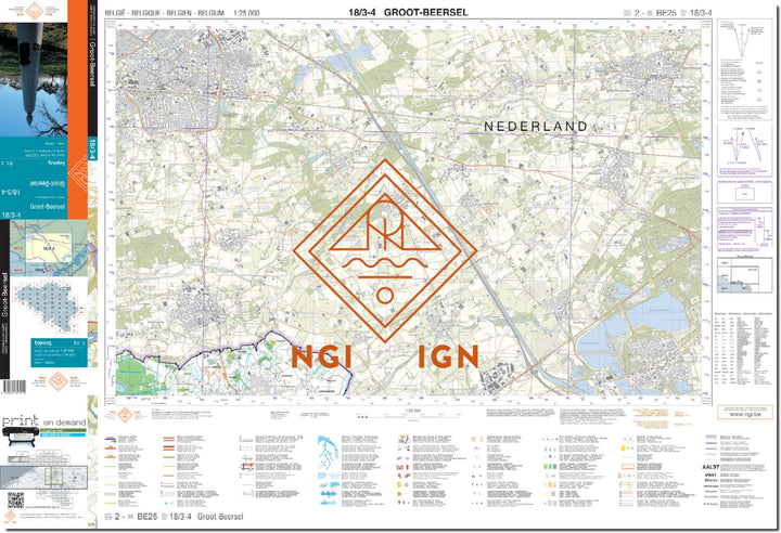 Carte topographique n° 18/3-4 - Groot-Beersel (Belgique) | NGI topo 25 carte de randonnée IGN Belgique 