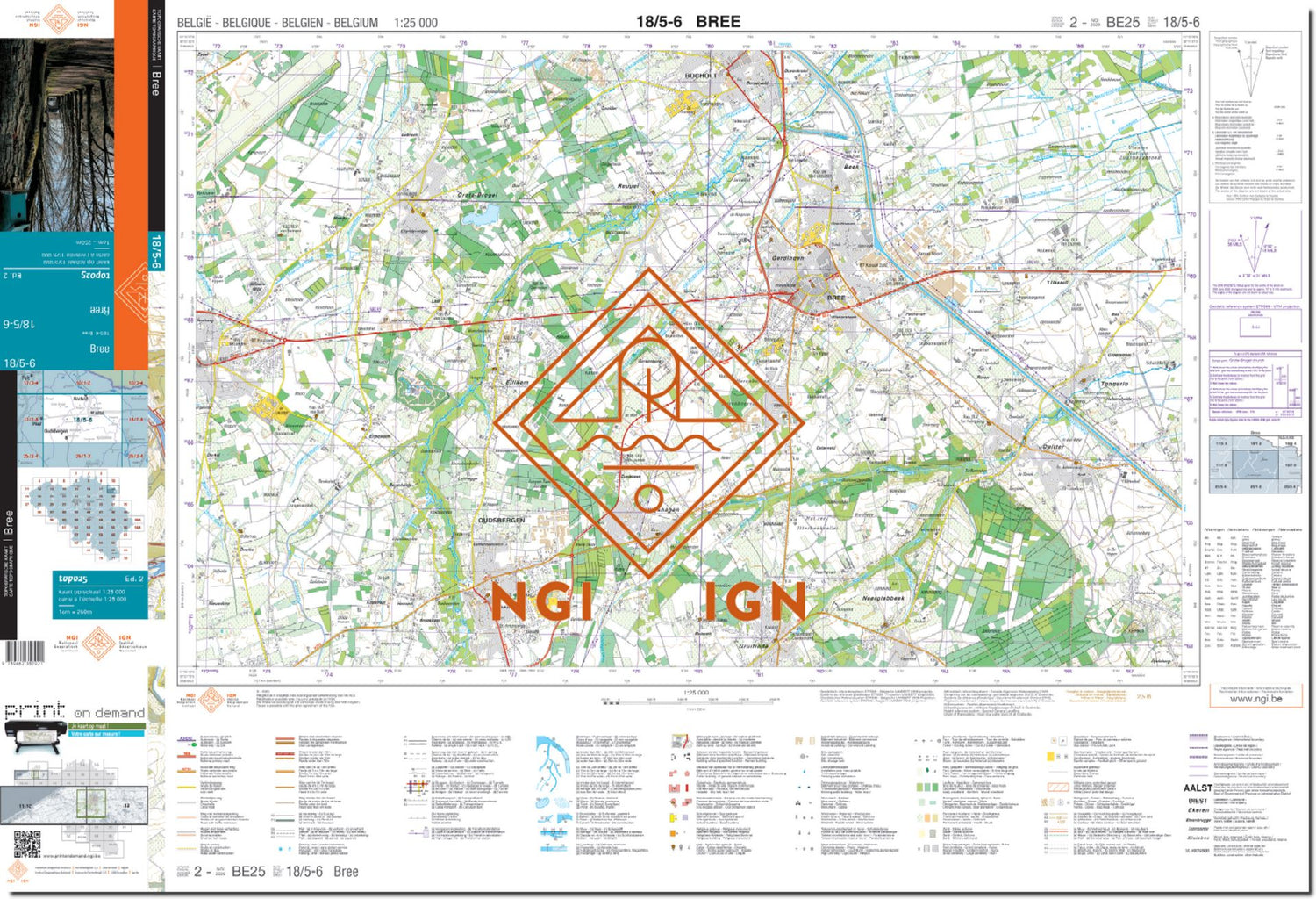 Carte topographique n° 18/5-6 - Bree (Belgique) | NGI topo 25 carte de randonnée IGN Belgique 
