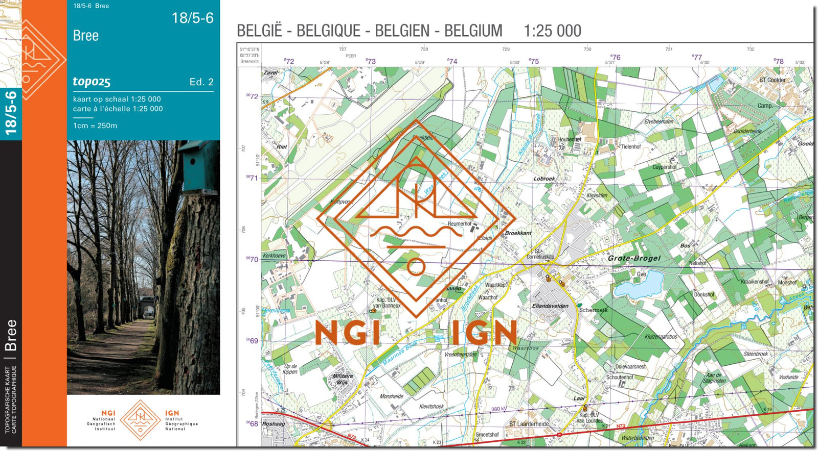 Carte topographique n° 18/5-6 - Bree (Belgique) | NGI topo 25 carte de randonnée IGN Belgique 