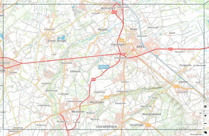 Carte topographique n° 18/5-6 - Bree (Belgique) | NGI topo 25 carte de randonnée IGN Belgique 