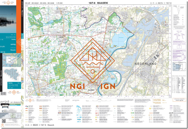 Carte topographique n° 18/7-8 - Maaseik (Belgique) | NGI topo 25 carte de randonnée IGN Belgique 