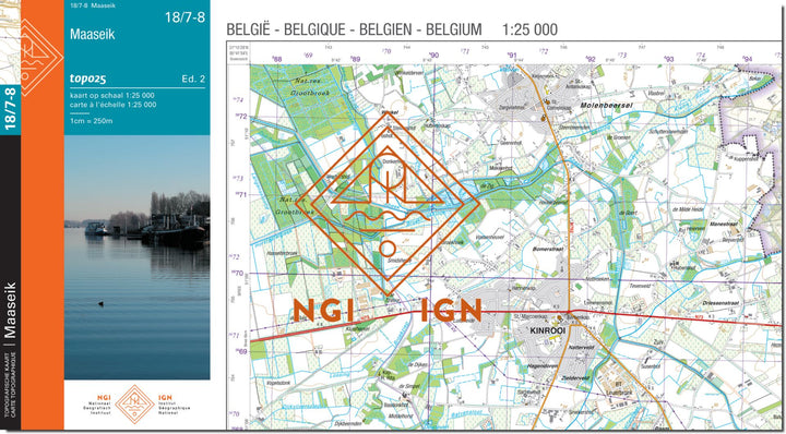 Carte topographique n° 18/7-8 - Maaseik (Belgique) | NGI topo 25 carte de randonnée IGN Belgique 