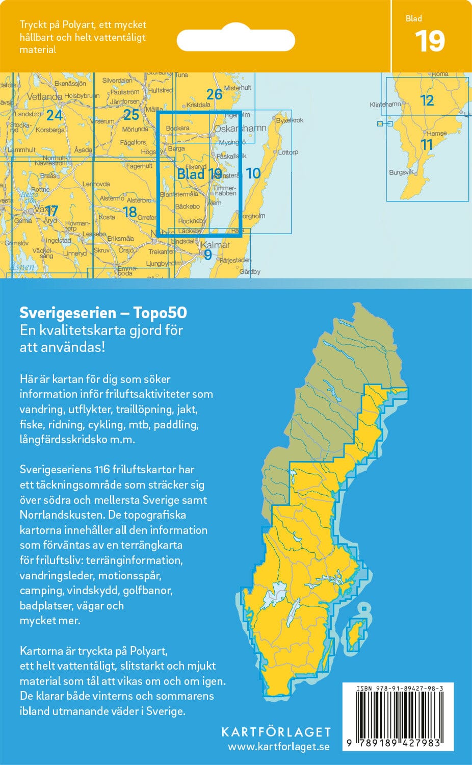 Carte topographique n° 19 - Oskarshamn (Suède) | Norstedts - Sverigeserien carte de randonnée Norstedts