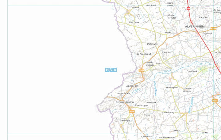 Carte topographique n° 19/7-8 - Roesbrugge-Haringe (Belgique) | NGI topo 25 carte de randonnée IGN Belgique 