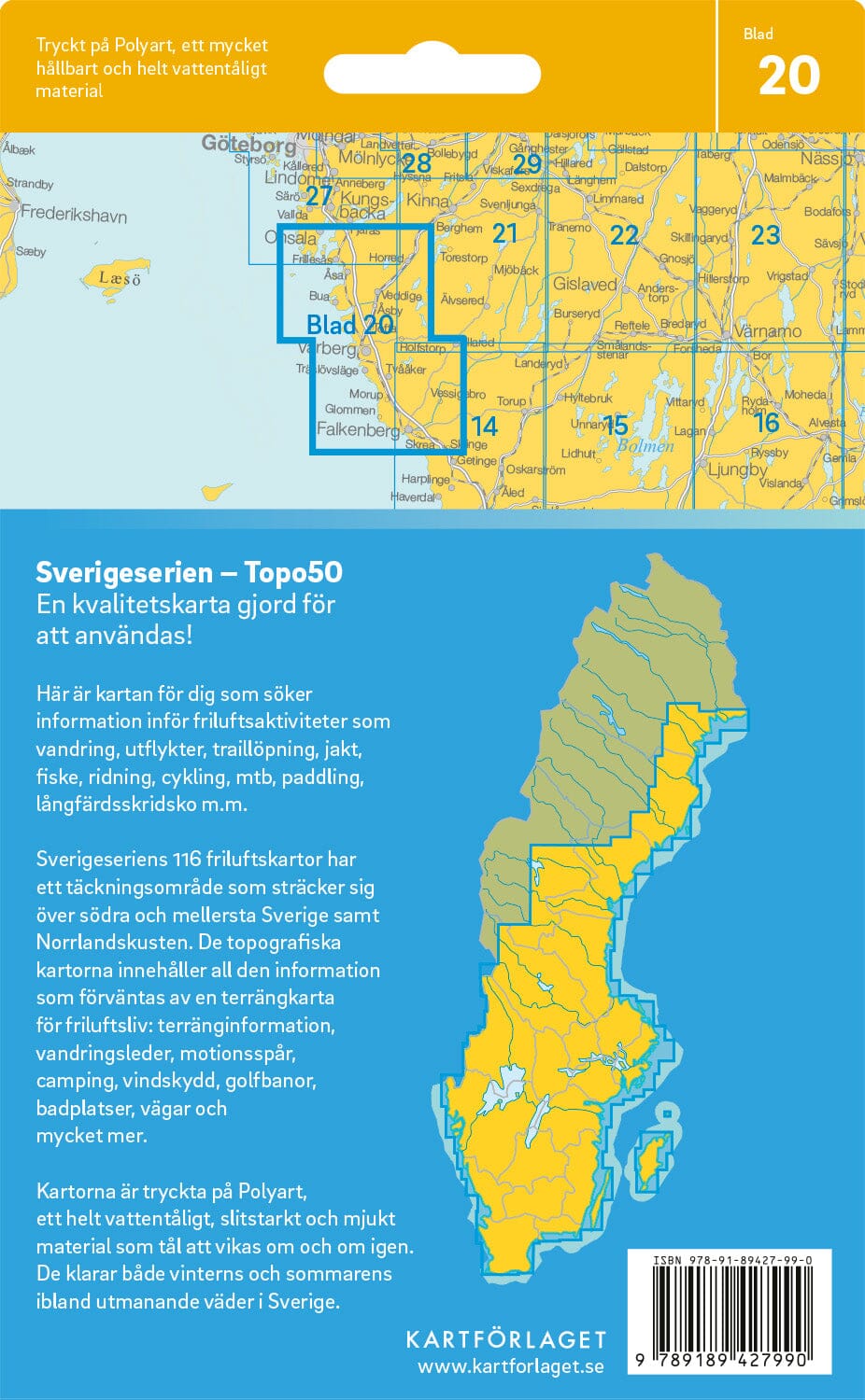 Carte topographique n° 20 - Varberg (Suède) | Norstedts - Sverigeserien carte de randonnée Norstedts