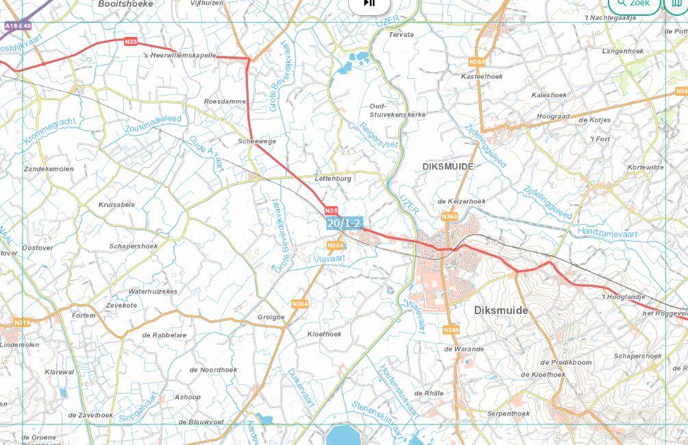 Carte topographique n° 20/1-2 - Diksmuide (Belgique) | NGI topo 25 carte de randonnée IGN Belgique 