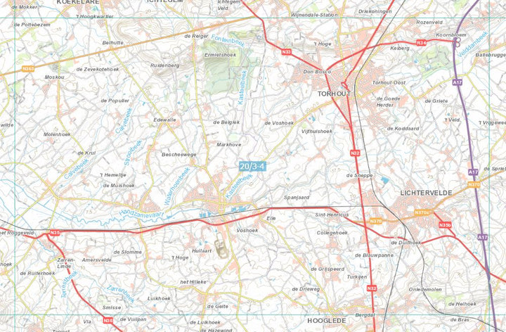 Carte topographique n° 20/3-4 - Torhout (Belgique) | NGI topo 25 carte de randonnée IGN Belgique 