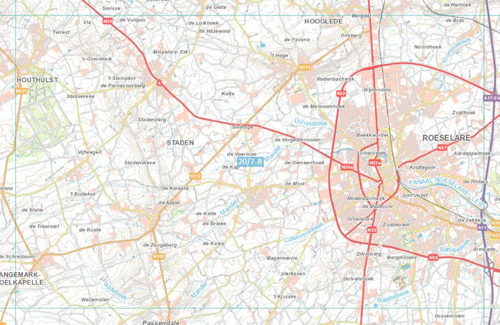Carte topographique n° 20/7-8 - Roeselare (Belgique) | NGI topo 25 carte de randonnée IGN Belgique 