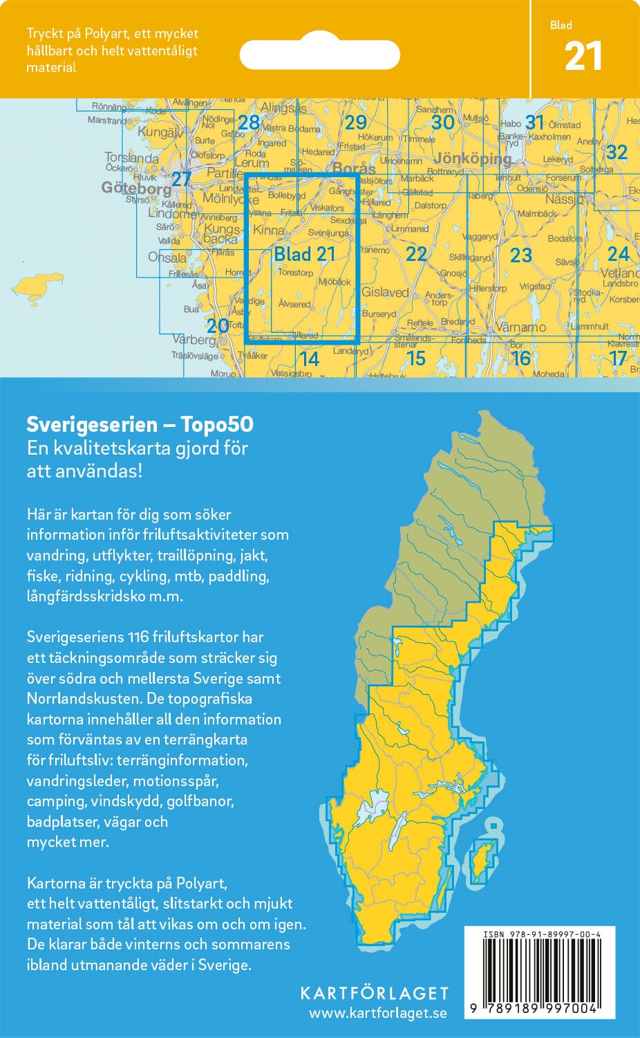 Carte topographique n° 21 - Kinna (Suède) | Norstedts - Sverigeserien carte de randonnée Norstedts