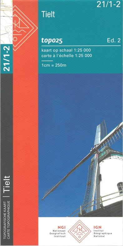 Carte topographique n° 21/1-2 - Tielt (Belgique) | NGI topo 25 carte de randonnée IGN Belgique