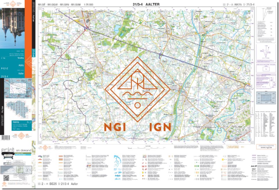 Carte topographique n° 21/3-4 - Aalter (Belgique) | NGI topo 25 carte de randonnée IGN Belgique