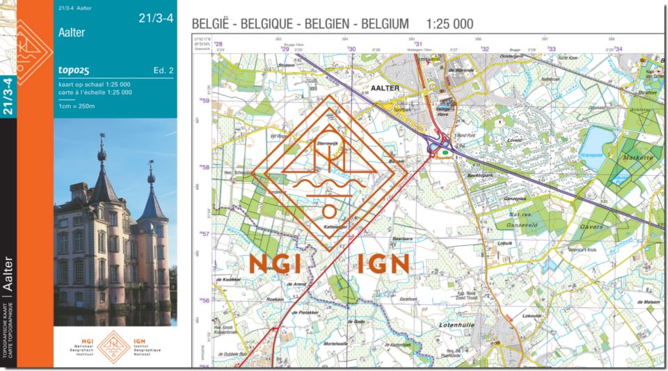 Carte topographique n° 21/3-4 - Aalter (Belgique) | NGI topo 25 carte de randonnée IGN Belgique