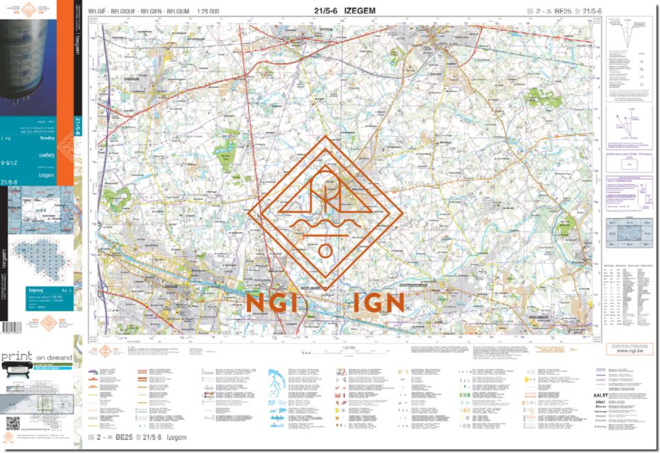 Carte topographique n° 21/5-6 - Izegem (Belgique) | NGI topo 25 carte de randonnée IGN Belgique