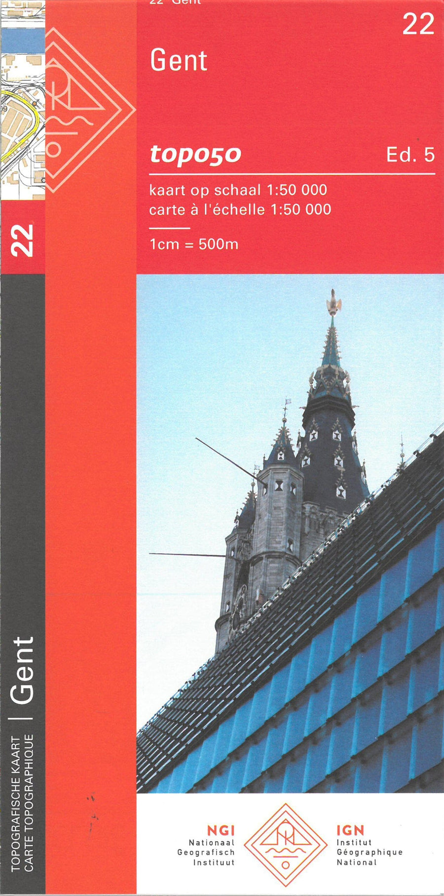 Carte topographique n° 22 - Gand (Belgique) | NGI - 1/50 000 carte pliée IGN Belgique 