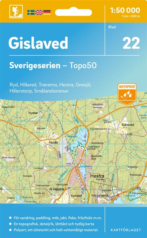 Carte topographique n° 22 - Gislaved (Suède) | Norstedts - Sverigeserien carte de randonnée Norstedts