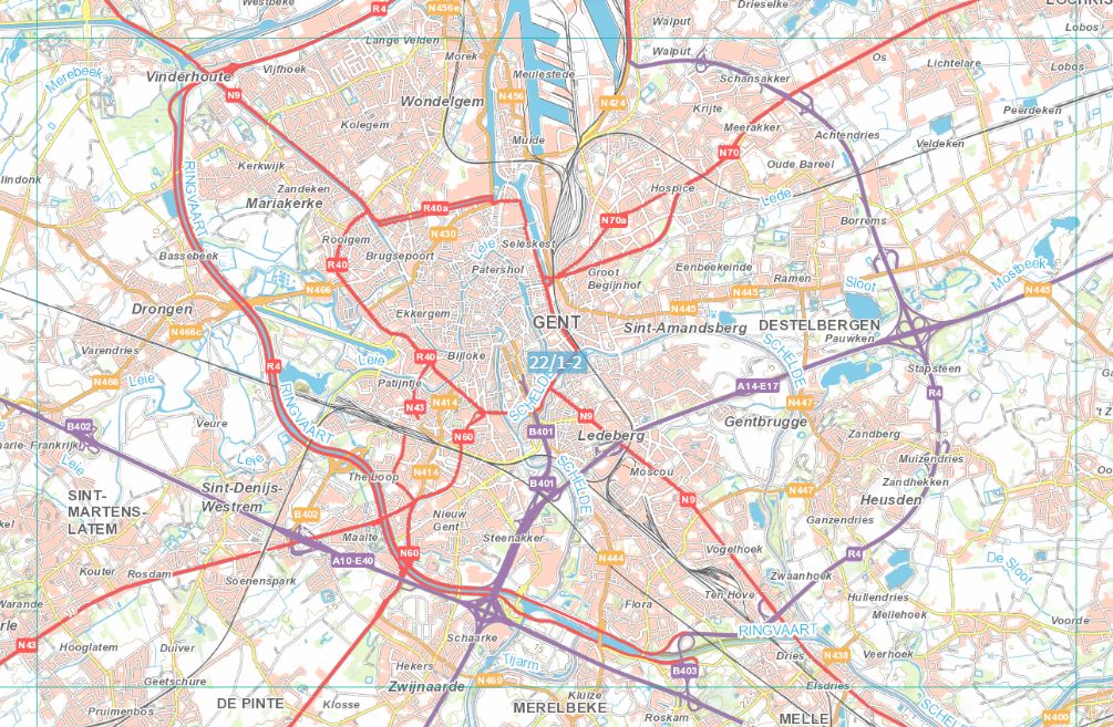 Carte topographique n° 22/1-2 - Gent (Belgique) | NGI topo 25 carte de randonnée IGN Belgique 