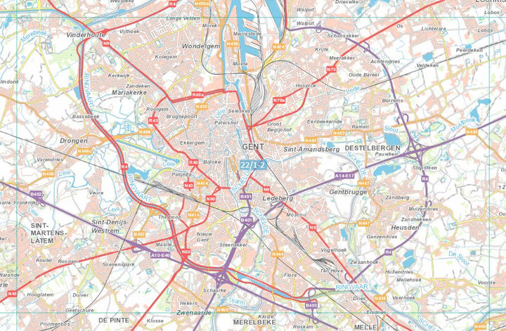 Carte topographique n° 22/1-2 - Gent (Belgique) | NGI topo 25 carte de randonnée IGN Belgique 