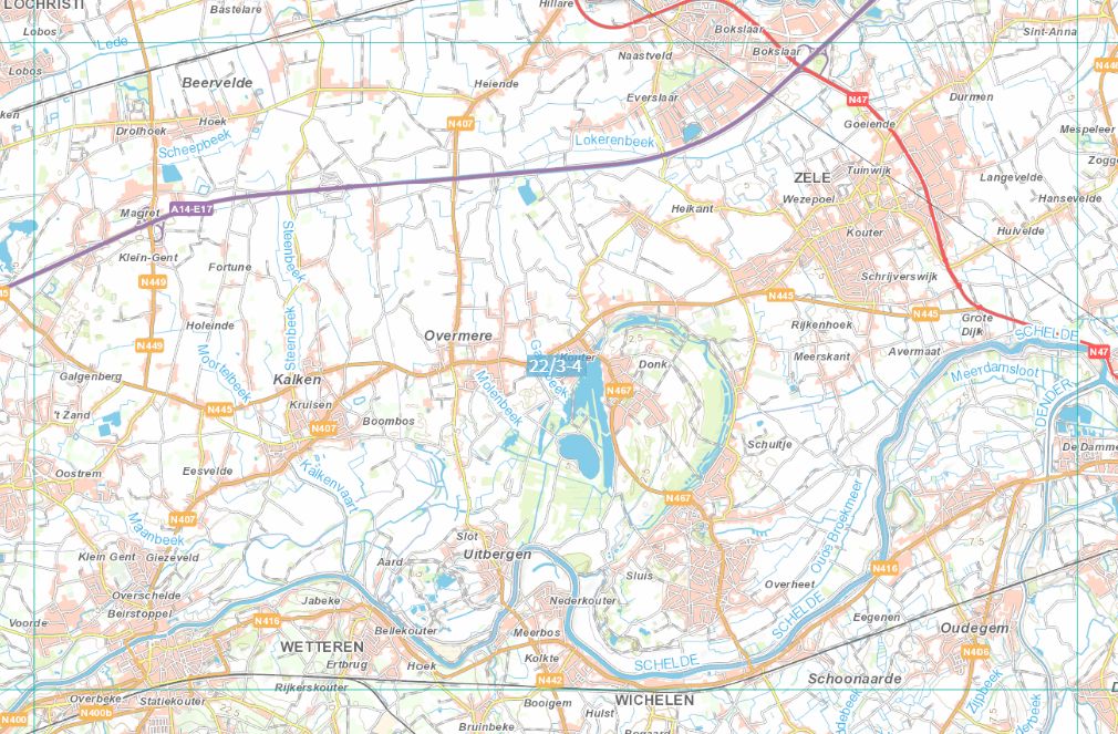 Carte topographique n° 22/3-4 - Zele (Belgique) | NGI topo 25 carte de randonnée IGN Belgique 