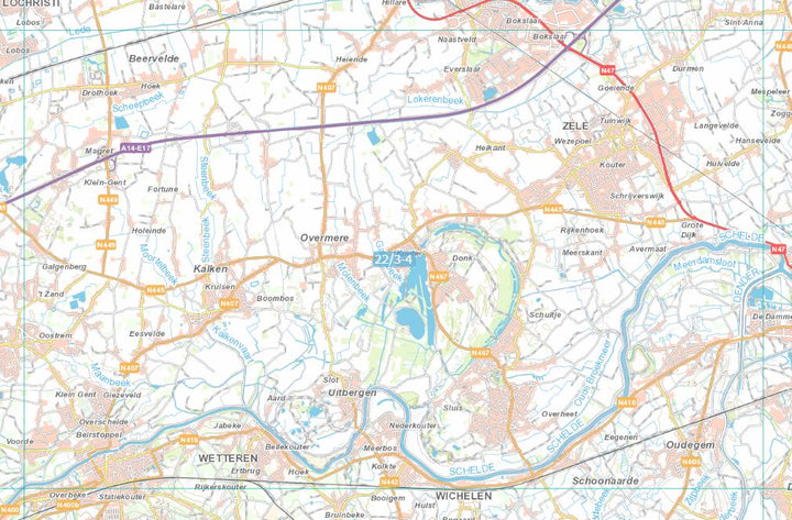 Carte topographique n° 22/3-4 - Zele (Belgique) | NGI topo 25 carte de randonnée IGN Belgique 