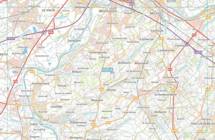 Carte topographique n° 22/5-6 - Merelbeke (Belgique) | NGI topo 25 carte de randonnée IGN Belgique 