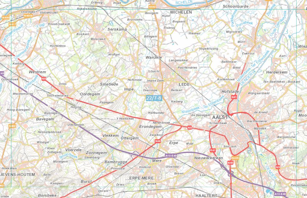 Carte topographique n° 22/7-8 - Aalst (Belgique) | NGI topo 25 carte de randonnée IGN Belgique 