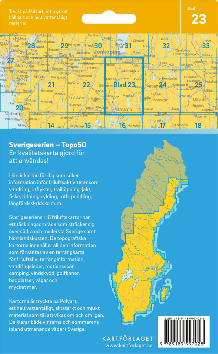 Carte topographique n° 23 - Värnamo (Suède) | Norstedts - Sverigeserien carte pliée Norstedts 