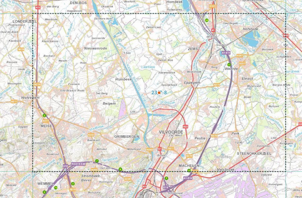 Carte topographique n° 23/7-8 - Vilvoorde (Belgique) | NGI topo 25 carte de randonnée IGN Belgique 