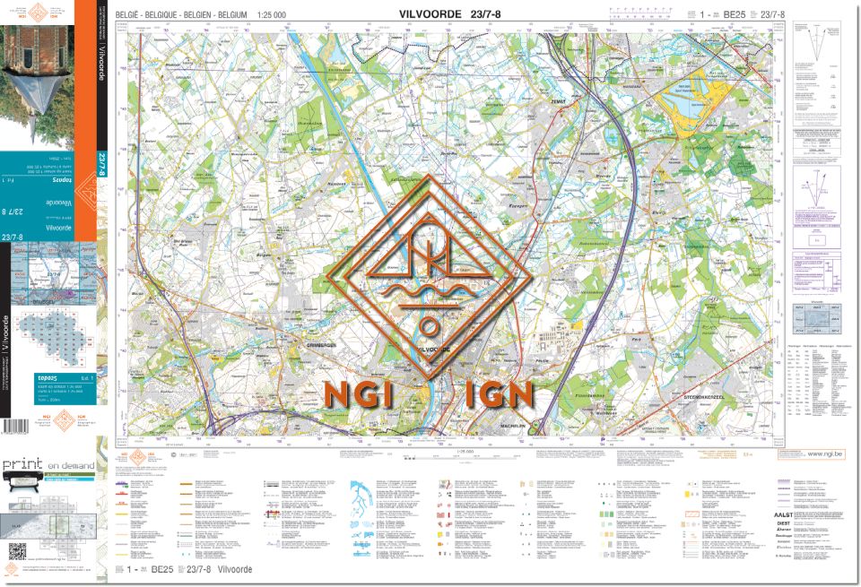Carte topographique n° 23/7-8 - Vilvoorde (Belgique) | NGI topo 25 carte de randonnée IGN Belgique 