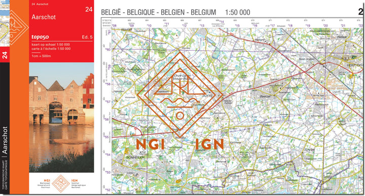 Carte topographique n° 24 - Aarschot (Belgique) | NGI - 1/50 000 carte de randonnée IGN Belgique 