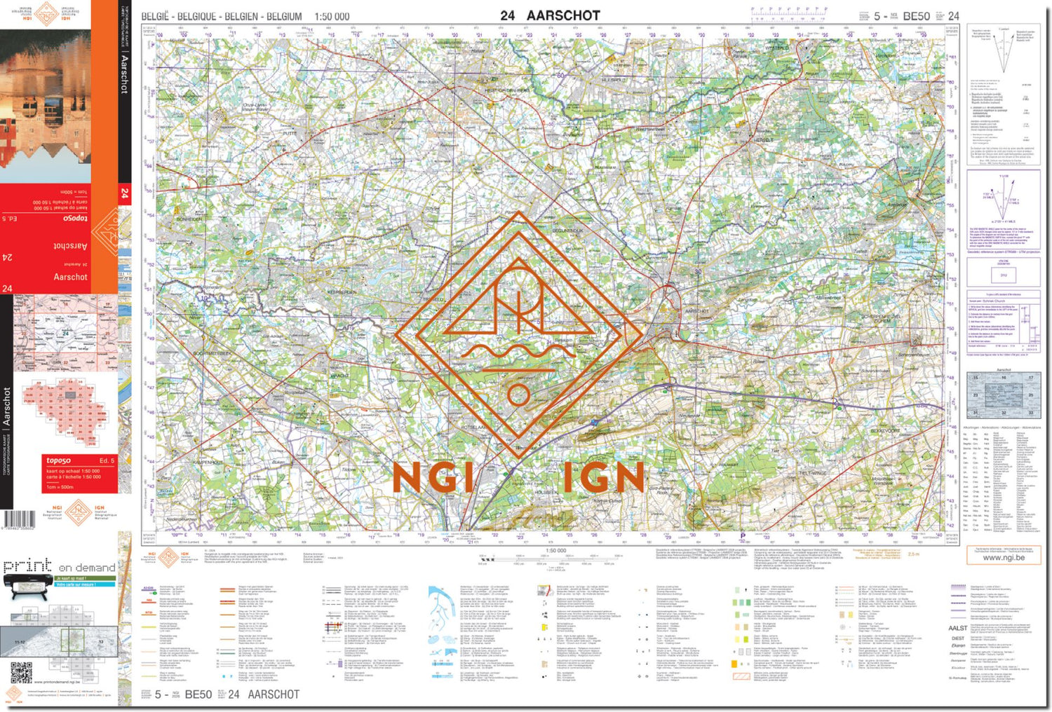 Carte topographique n° 24 - Aarschot (Belgique) | NGI - 1/50 000 carte de randonnée IGN Belgique 