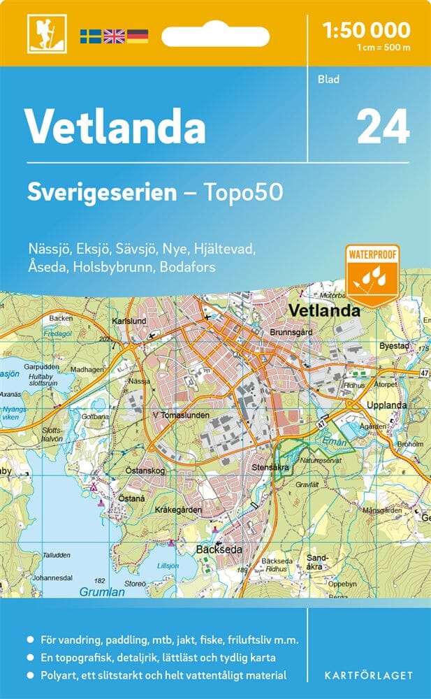 Carte topographique n° 24 - Vetlanda (Suède) | Norstedts - Sverigeserien carte de randonnée Norstedts