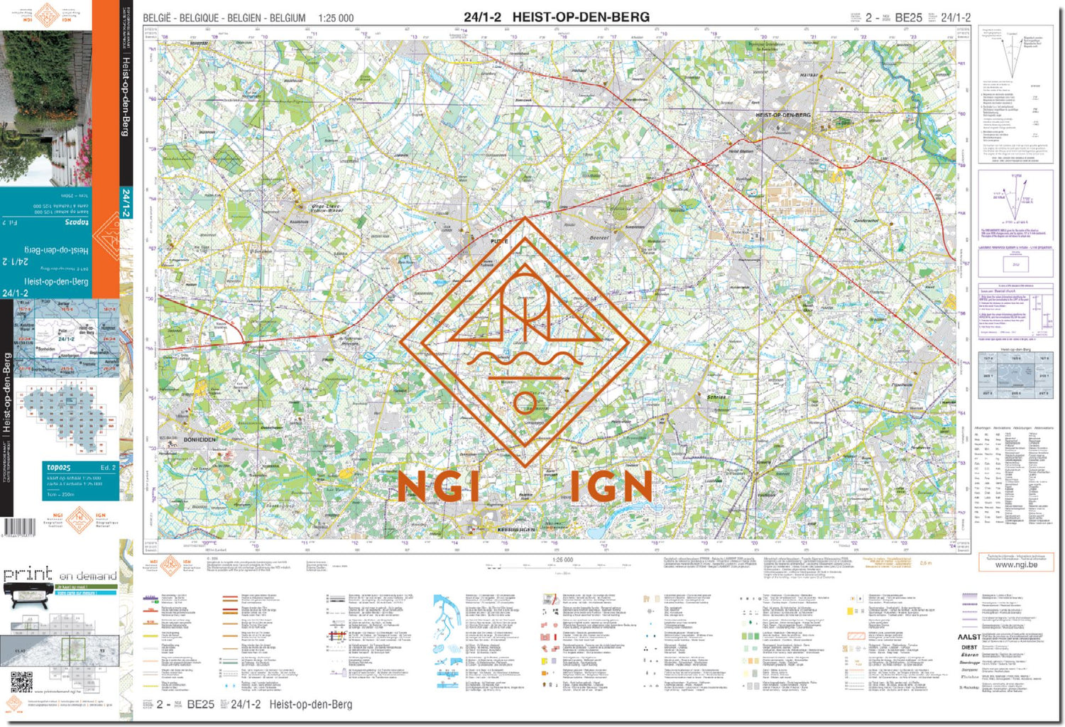 Carte topographique n° 24/1-2 - Heist-op-den-Berg (Belgique) | NGI topo 25 carte de randonnée IGN Belgique 