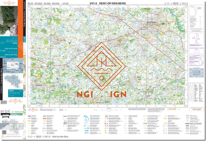 Carte topographique n° 24/1-2 - Heist-op-den-Berg (Belgique) | NGI topo 25 carte de randonnée IGN Belgique 
