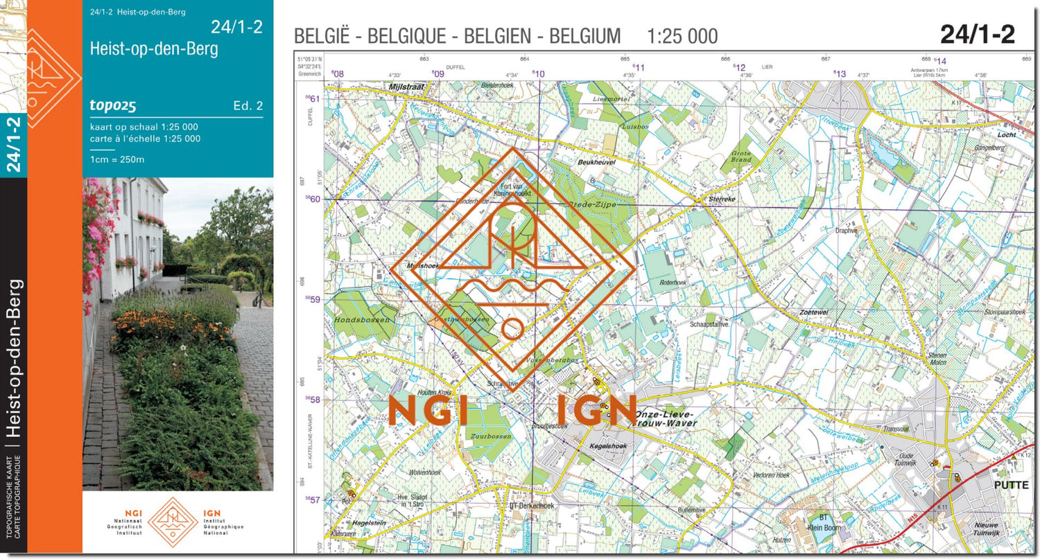 Carte topographique n° 24/1-2 - Heist-op-den-Berg (Belgique) | NGI topo 25 carte de randonnée IGN Belgique 