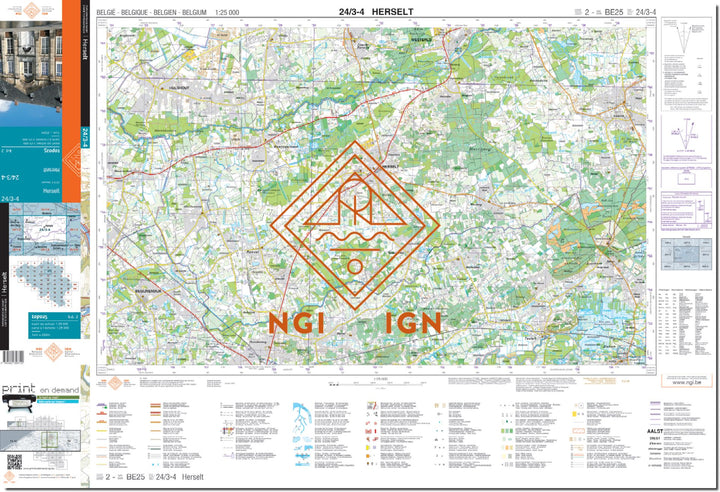 Carte topographique n° 24/3-4 - Herselt (Belgique) | NGI topo 25 carte de randonnée IGN Belgique 
